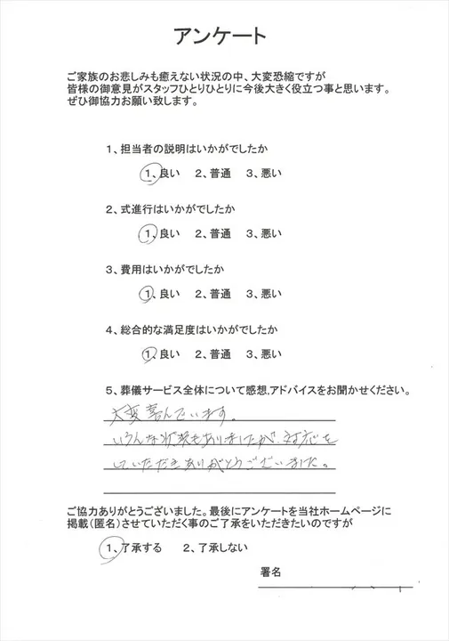 お客様からいただいた実際のアンケート