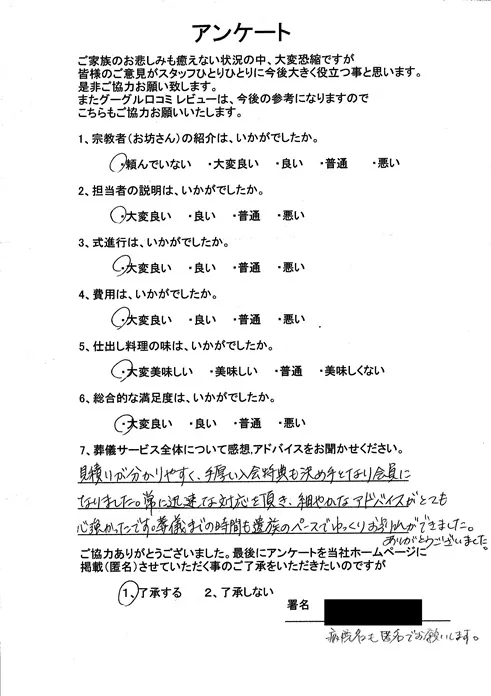 お客様からいただいた実際のアンケート