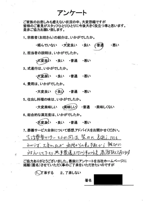 お客様からいただいた実際のアンケート
