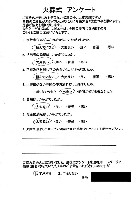 お客様からいただいた実際のアンケート