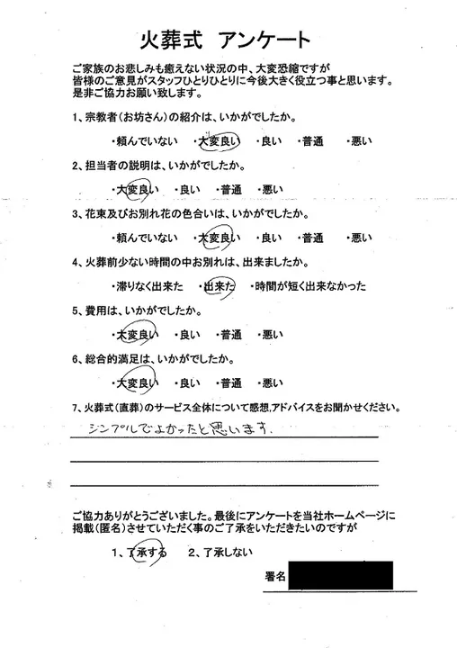 お客様からいただいた実際のアンケート