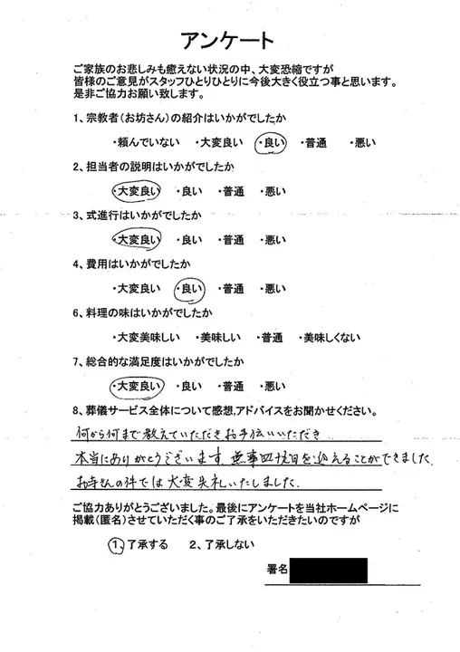 お客様からいただいた実際のアンケート