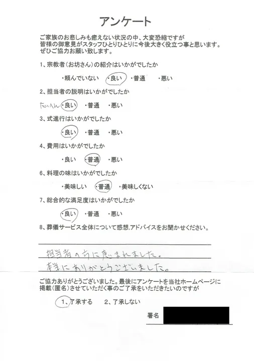 お客様からいただいた実際のアンケート