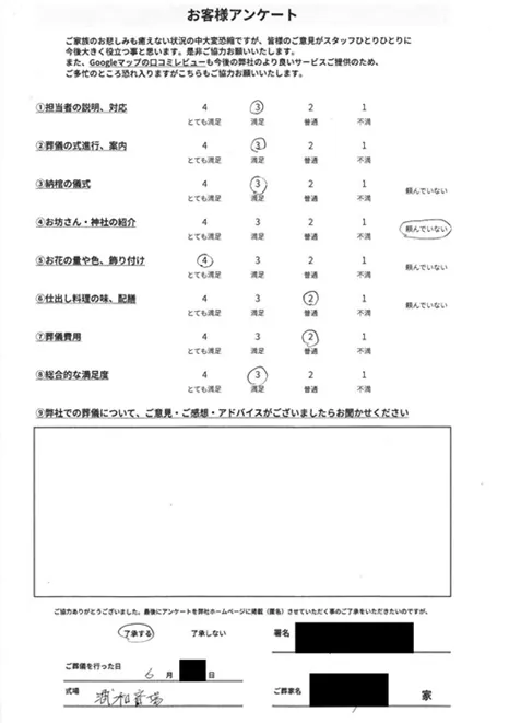 お客様からいただいた実際のアンケート