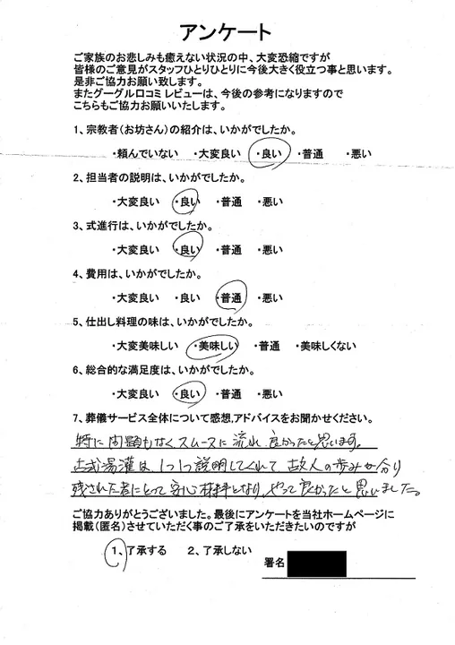 お客様からいただいた実際のアンケート