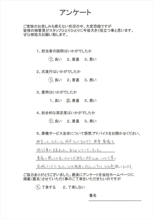 お客様からいただいた実際のアンケート