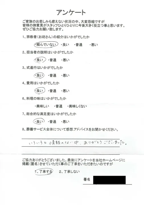 お客様からいただいた実際のアンケート
