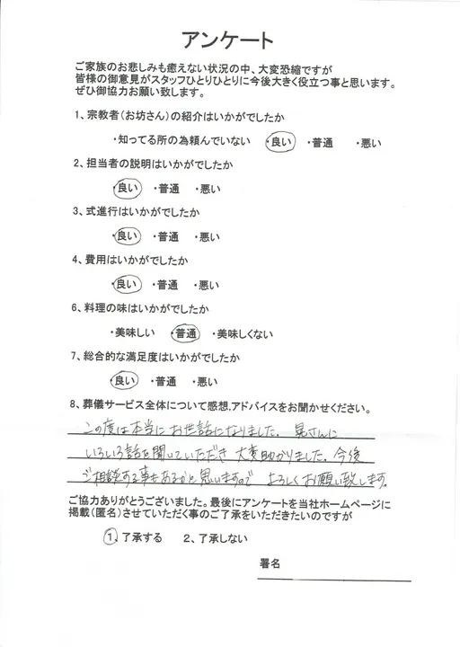 お客様からいただいた実際のアンケート