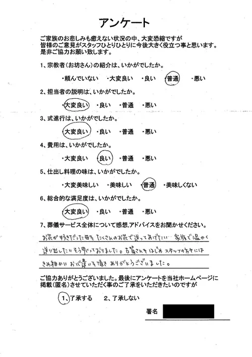 お客様からいただいた実際のアンケート
