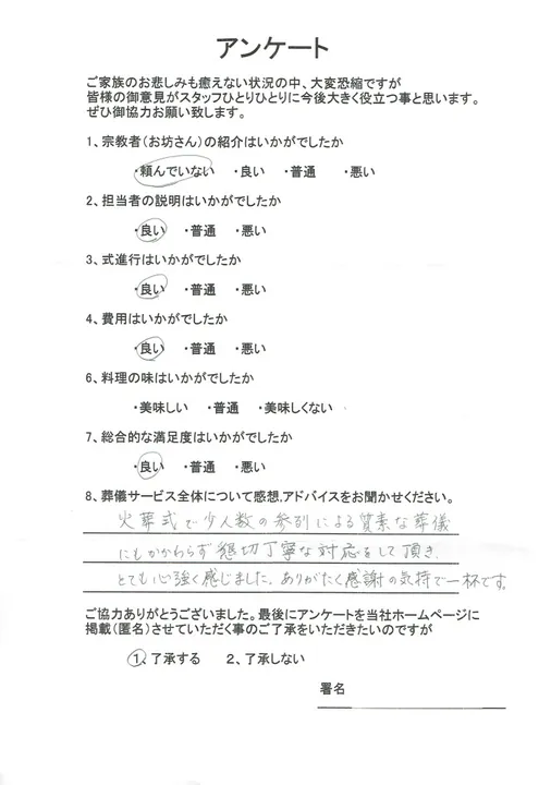 お客様からいただいた実際のアンケート