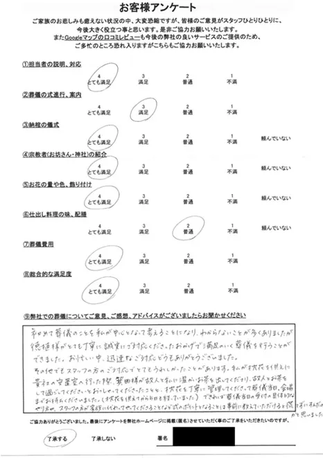 お客様からいただいた実際のアンケート