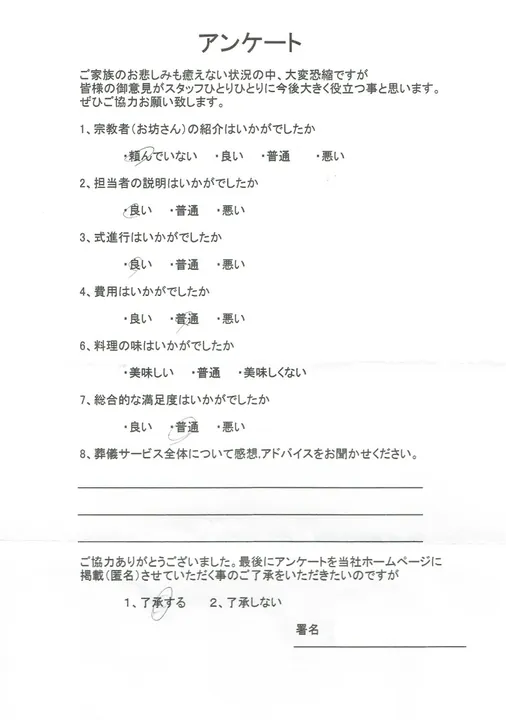 お客様からいただいた実際のアンケート