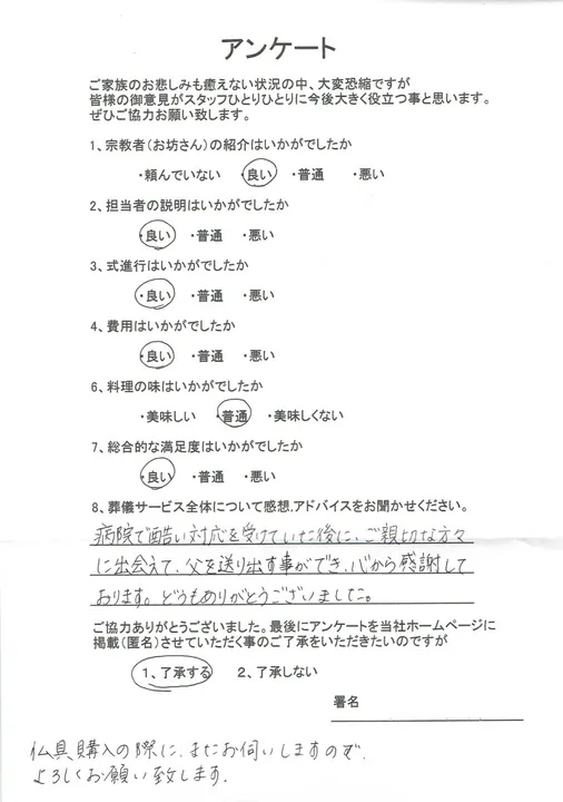 お客様からいただいた実際のアンケート