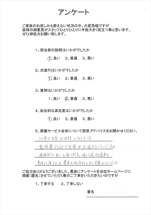 お客様からいただいた実際のアンケート