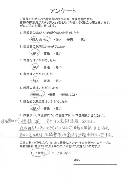 お客様からいただいた実際のアンケート