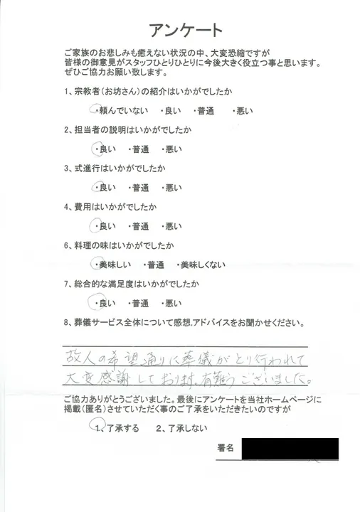 お客様からいただいた実際のアンケート