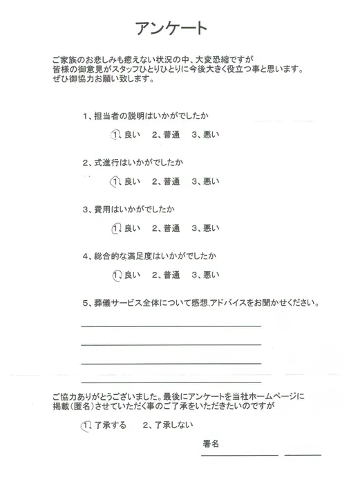 お客様からいただいた実際のアンケート
