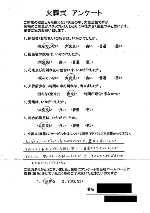 お客様からいただいた実際のアンケート