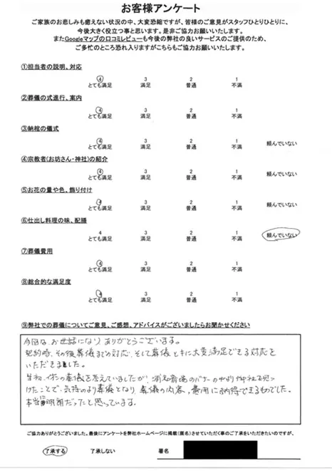 お客様からいただいた実際のアンケート