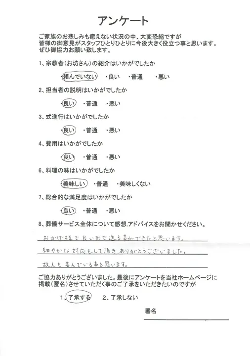 お客様からいただいた実際のアンケート
