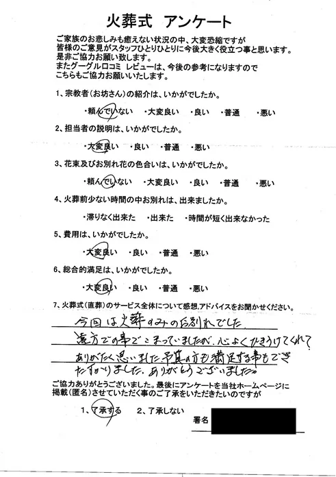 お客様からいただいた実際のアンケート