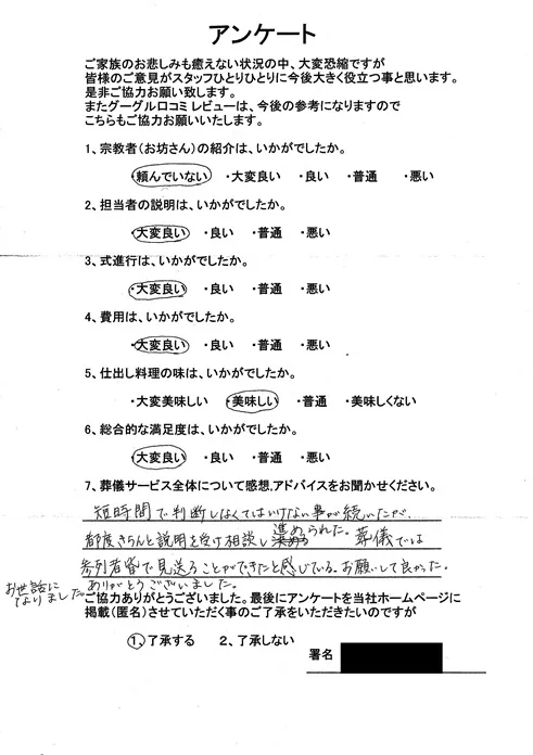 お客様からいただいた実際のアンケート