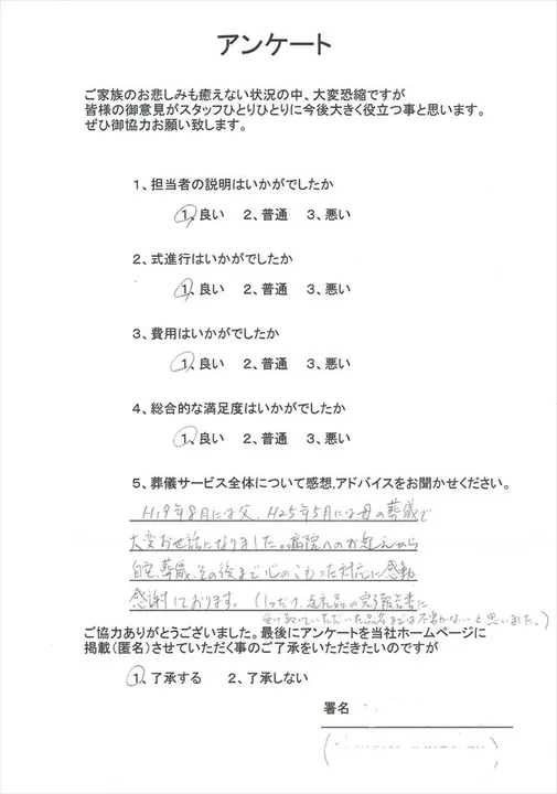 お客様からいただいた実際のアンケート