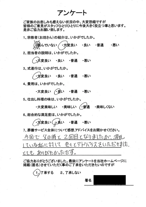お客様からいただいた実際のアンケート