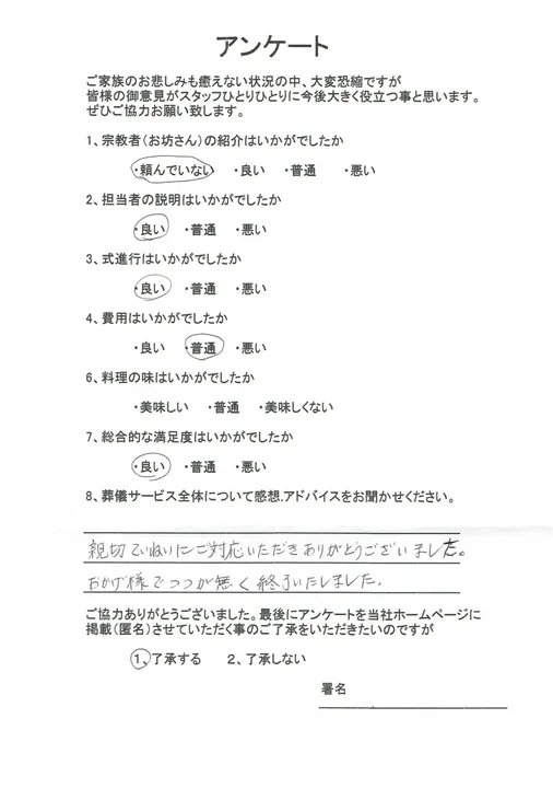 お客様からいただいた実際のアンケート