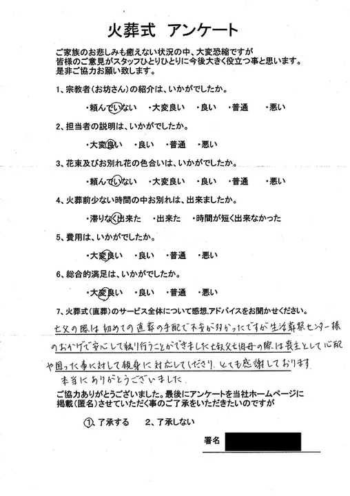 お客様からいただいた実際のアンケート
