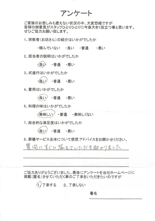 お客様からいただいた実際のアンケート
