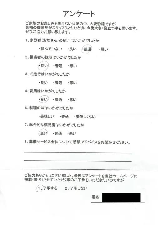 お客様からいただいた実際のアンケート