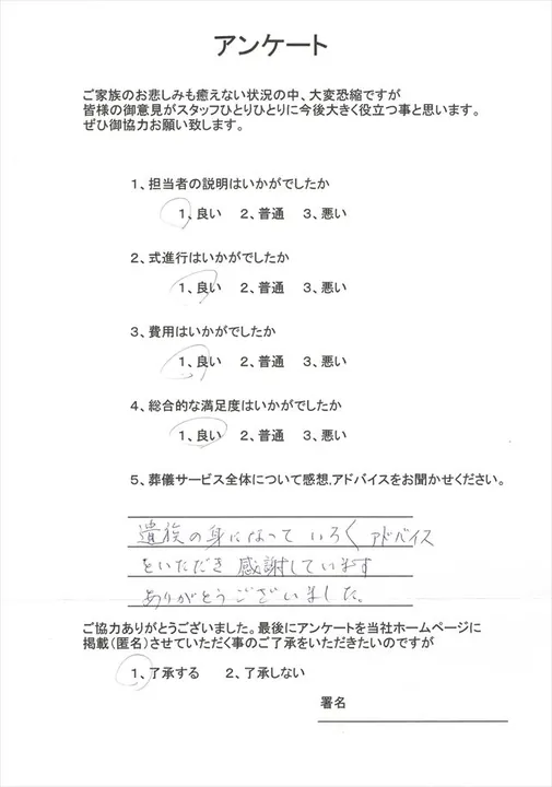 お客様からいただいた実際のアンケート