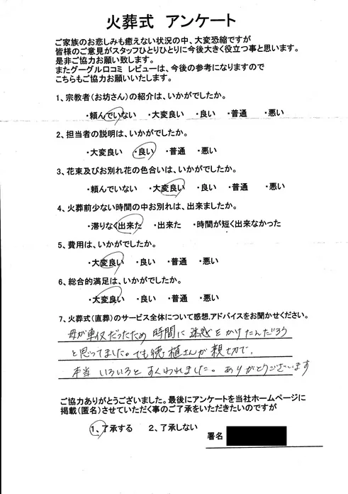 お客様からいただいた実際のアンケート