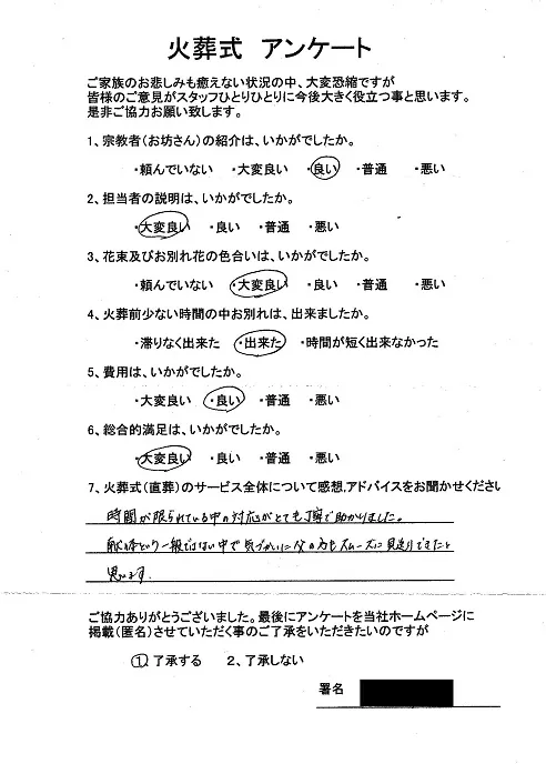 お客様からいただいた実際のアンケート