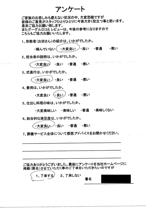 お客様からいただいた実際のアンケート