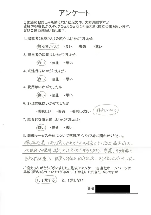 お客様からいただいた実際のアンケート