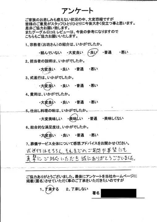 お客様からいただいた実際のアンケート