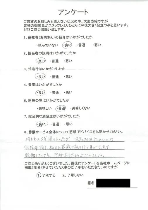 お客様からいただいた実際のアンケート