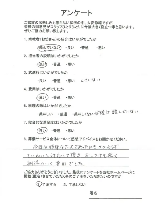 お客様からいただいた実際のアンケート