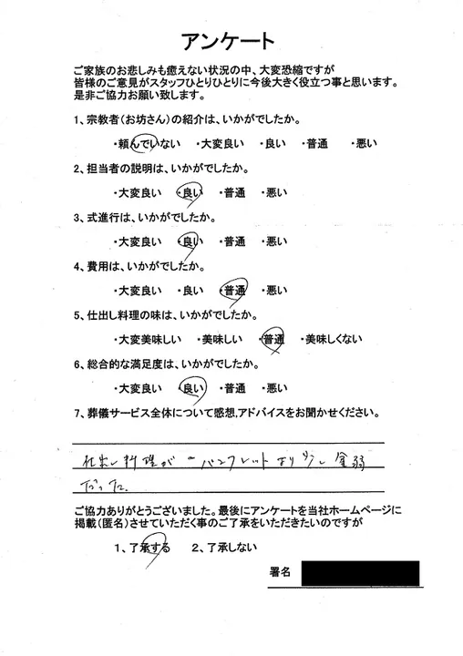 お客様からいただいた実際のアンケート