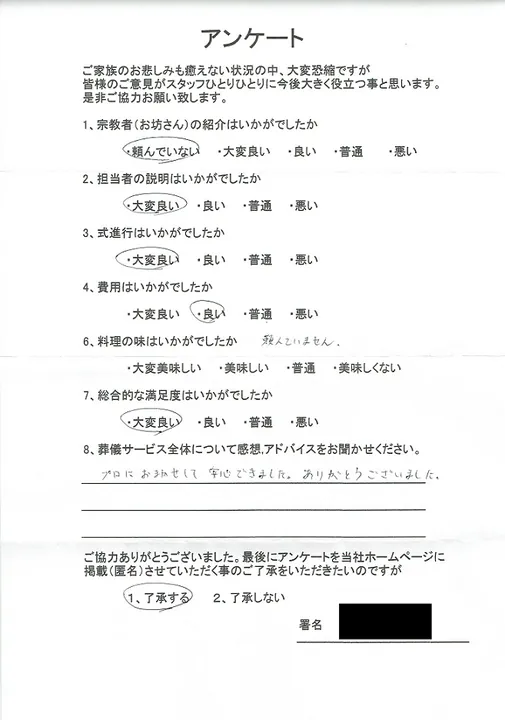 お客様からいただいた実際のアンケート