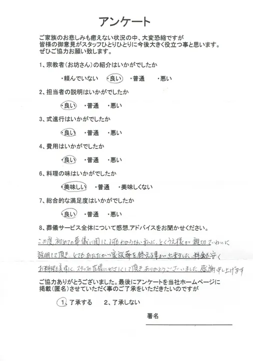お客様からいただいた実際のアンケート