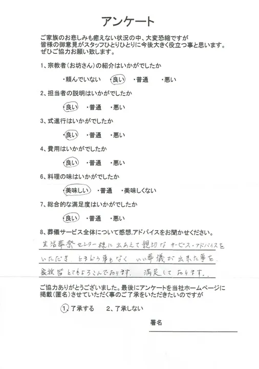 お客様からいただいた実際のアンケート