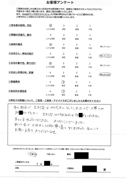 お客様からいただいた実際のアンケート