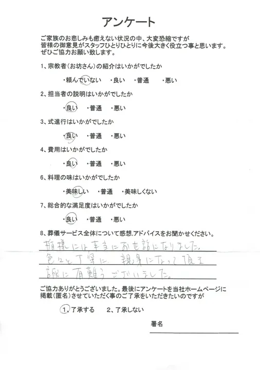 お客様からいただいた実際のアンケート