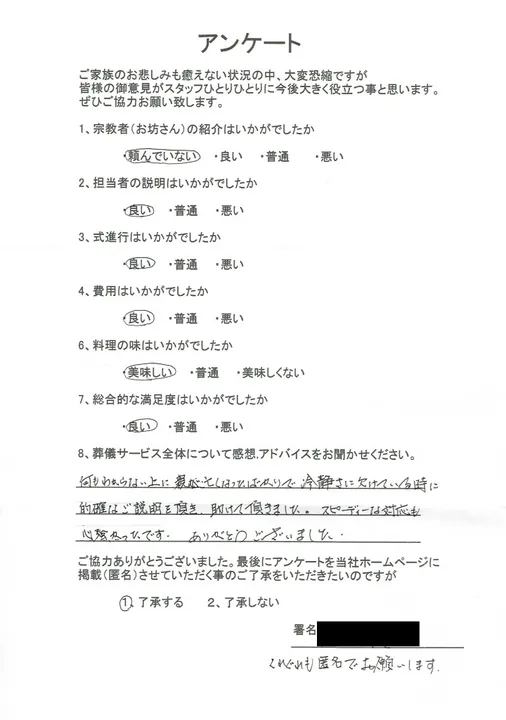 お客様からいただいた実際のアンケート