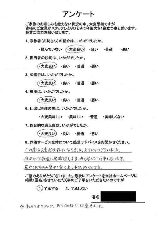 お客様からいただいた実際のアンケート