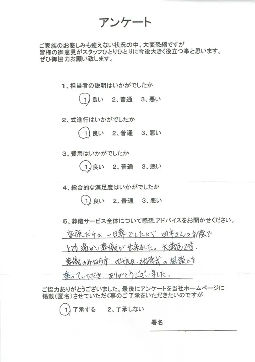 お客様からいただいた実際のアンケート