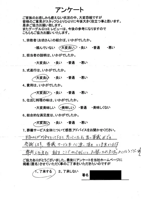 お客様からいただいた実際のアンケート
